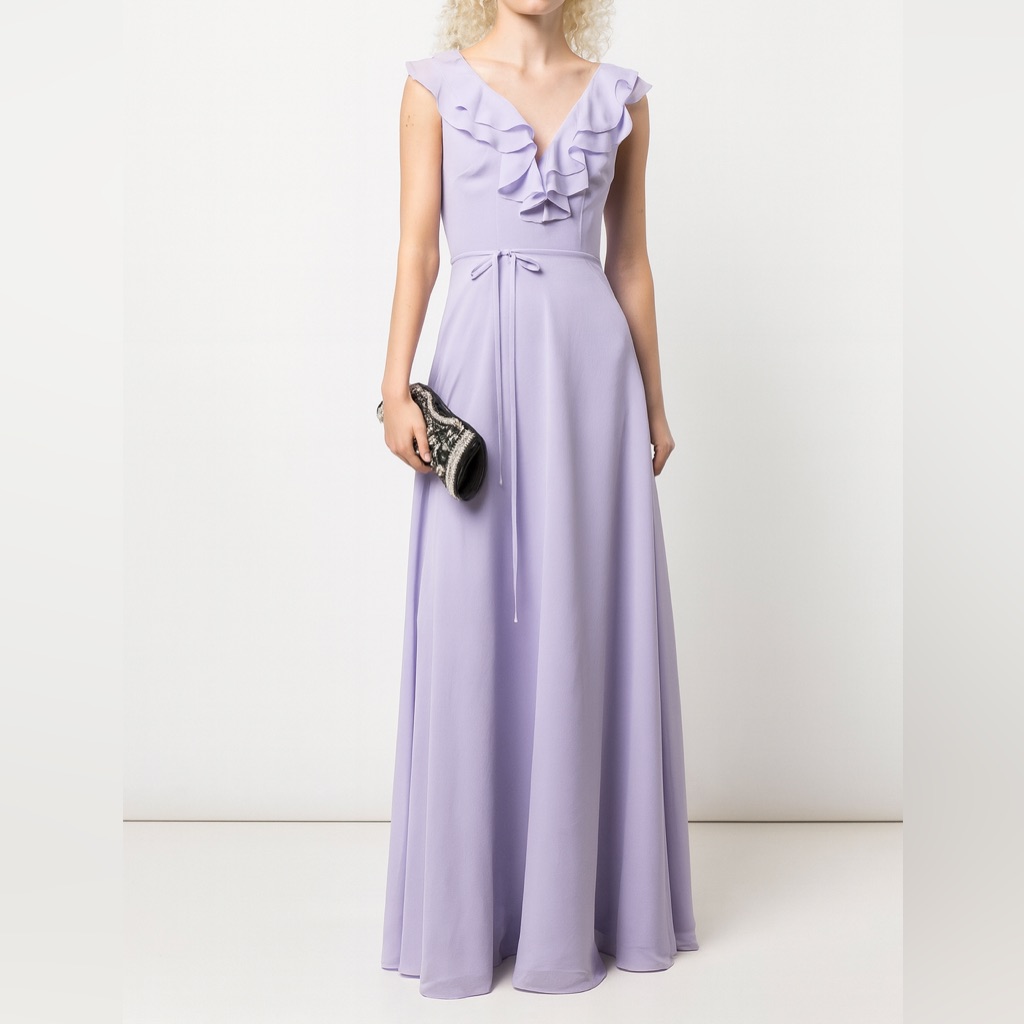 Nwt Marchesa Notte Ruffle Trim Floor Length Gown In Lilac Size 14